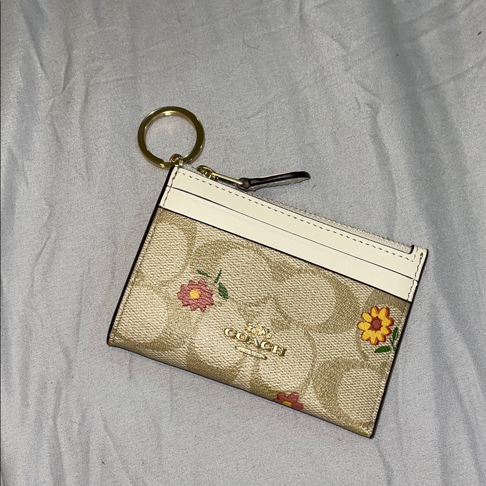 Coach Beige Floral Keychain Pouch